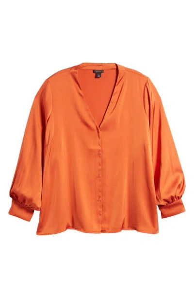 Halogen Front Button Satin Shirt In Burnt Orange