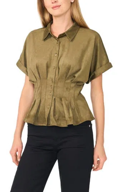 Halogen ® Gathered Faux Suede Top In Green