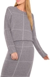 Halogen ® Grid Check Crewneck Sweater In Gray