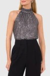 Halogen ® Halter Neck Sequin Top In Smocked Pearl Grey