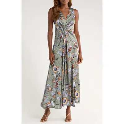 Halogen ® Knot Front Floral Print Sleeveless Dress In Gray