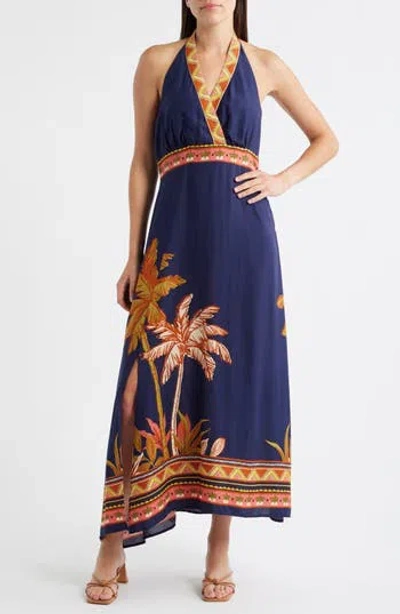 Halogen ® Knotted Tie Bar Maxi Dress In Blue