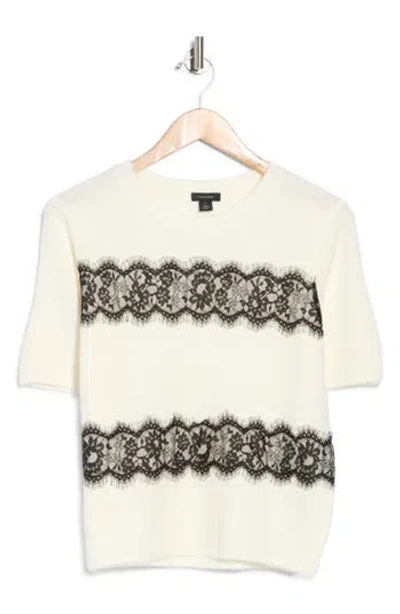 Halogen ® Lace Trim Short Sleeve Sweater In White