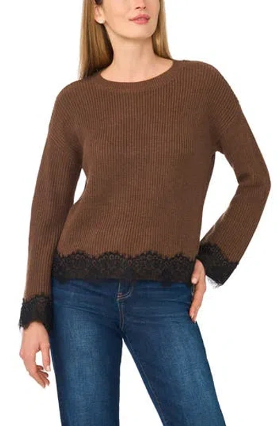 Halogen ® Lace Trim Sweater In Brown