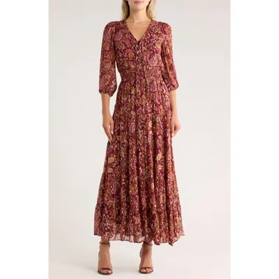 Halogen ® Lace-up Front Long Sleeve Maxi Dress In Burgundy