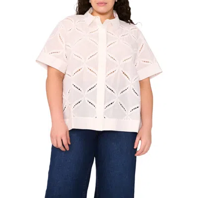 Halogen ® Ladder Stitch Accent Cotton Button-up Shirt In White