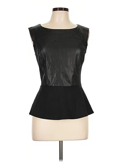Halogen Leather Top Black Crew Neck Tops