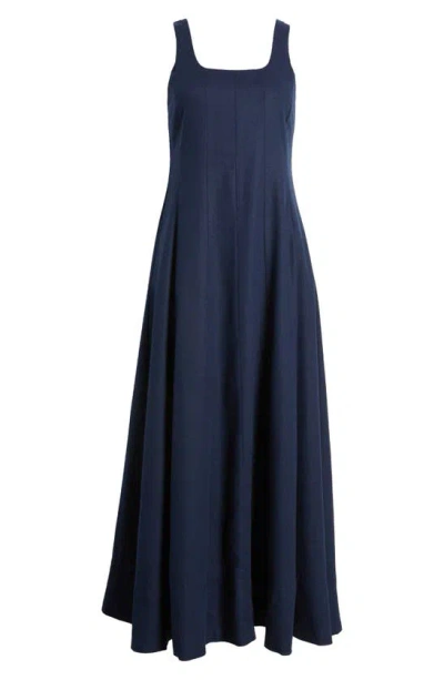 Halogen Linen Blend Maxi Dress In Classic Navy Blue