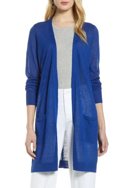 Halogen ® Long Linen Blend Cardigan In Blue Mazarine