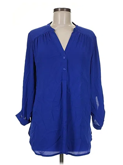 Pre-owned Halogen Long Sleeve Blouse In Blue