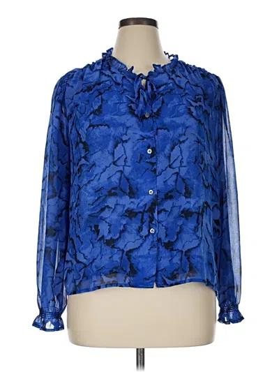 Pre-owned Halogen Long Sleeve Blouse In Blue