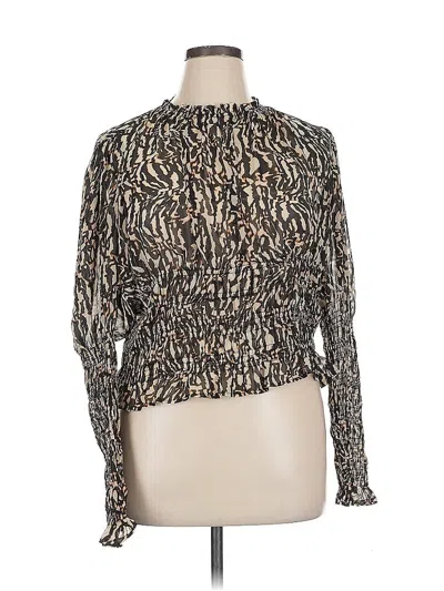 Pre-owned Halogen Long Sleeve Blouse In Brown