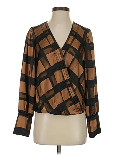 Pre-owned Halogen Long Sleeve Blouse In Brown
