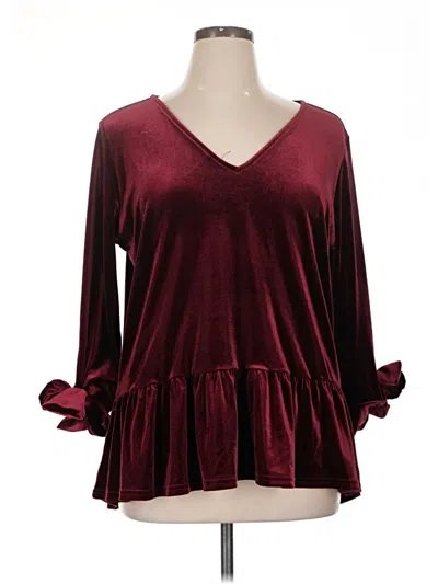 Pre-owned Halogen Long Sleeve Blouse In Burgundy