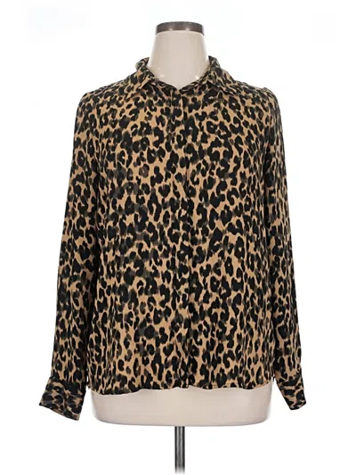 Pre-owned Halogen Long Sleeve Blouse In Gold
