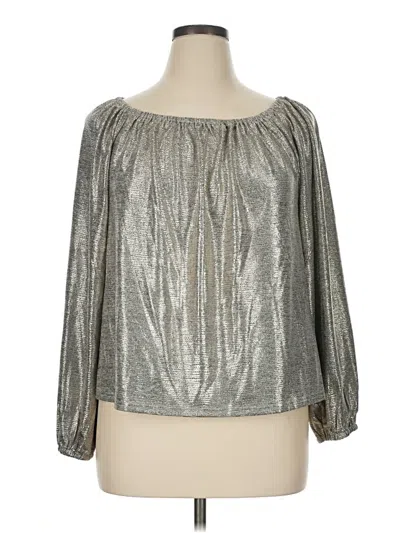 Pre-owned Halogen Long Sleeve Blouse In Silver