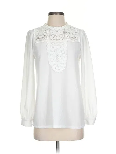 Pre-owned Halogen Long Sleeve Blouse In White