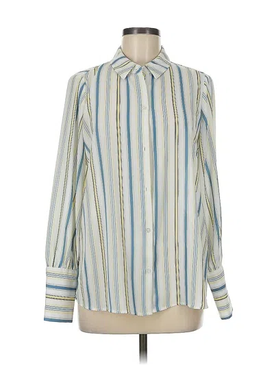 Pre-owned Halogen Long Sleeve Blouse In White