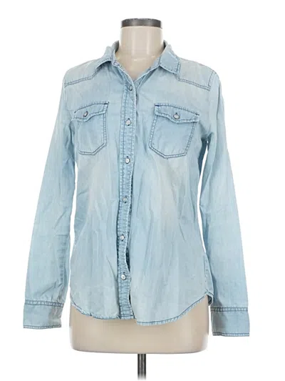 Pre-owned Halogen Long Sleeve Button Down Shirt In Blue