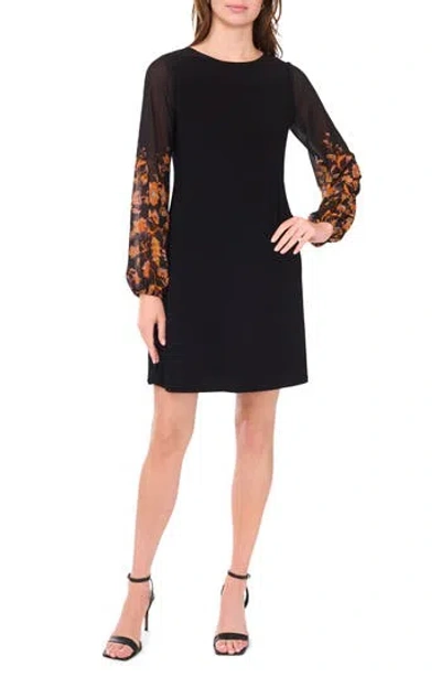 Halogen ® Long Sleeve Chiffon Shift Dress In Black
