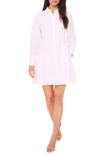Halogen (r) Long Sleeve Cotton Fit & Flare Shirtdress In Bright White