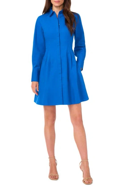 Halogen Long Sleeve Cotton Fit & Flare Shirtdress In Classic Blue