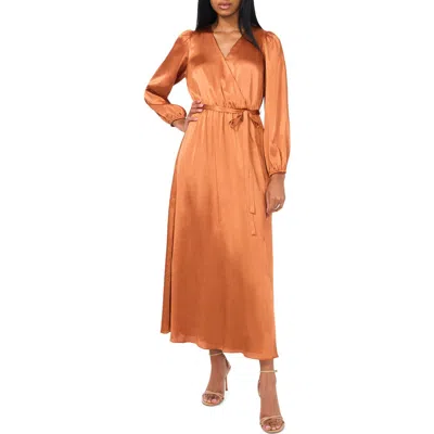 Halogen ® Long Sleeve Faux Wrap Maxi Dress In Pumpkin Orange