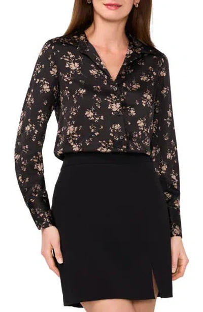 Halogen ® Long Sleeve Satin Button-up Shirt In Rich Black Floral