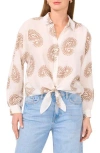 Halogen ® Long Sleeve Tie Hem Button-up Shirt In Cuban Sand Print
