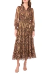 Halogen ® Long Sleeve Tiered Midi Dress In Animal Print