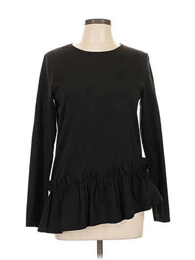 Pre-owned Halogen Long Sleeve Top Black Crew Neck Tops