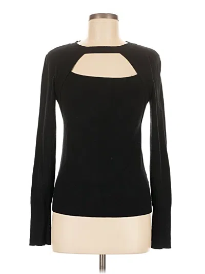 Pre-owned Halogen Long Sleeve Top Black Keyhole Neckline Tops