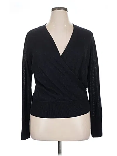 Pre-owned Halogen Long Sleeve Top Black Plunge Neckline Tops