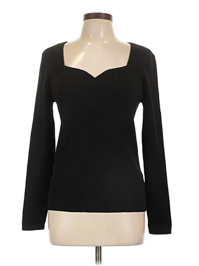 Pre-owned Halogen Long Sleeve Top Black Sweetheart Neckline Tops