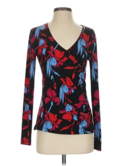 Pre-owned Halogen Long Sleeve Top Black V-neck Tops