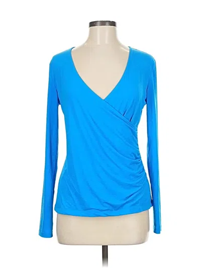 Pre-owned Halogen Long Sleeve Top Blue V Neck Tops
