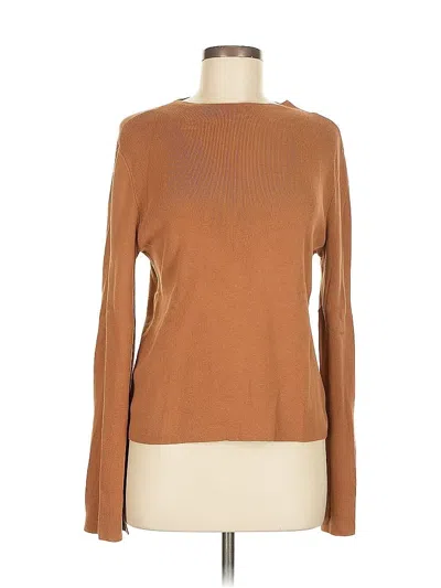 Pre-owned Halogen Long Sleeve Top Brown Boatneck Tops