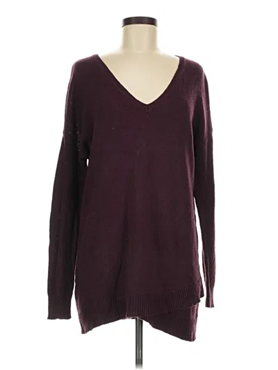 Pre-owned Halogen Long Sleeve Top Burgundy V-neck Tops
