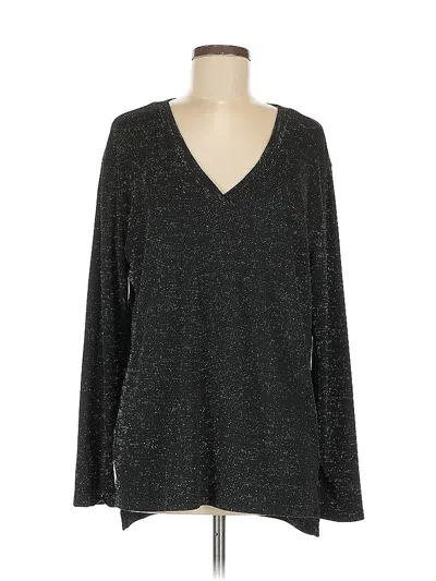 Pre-owned Halogen Long Sleeve Top Gray V Neck Tops