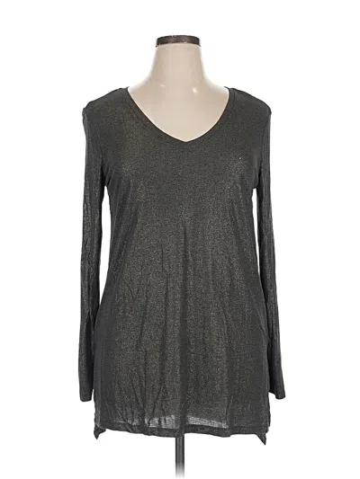 Pre-owned Halogen Long Sleeve Top Gray V Neck Tops