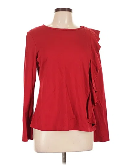 Pre-owned Halogen Long Sleeve Top Red Ruffles Neckline Tops