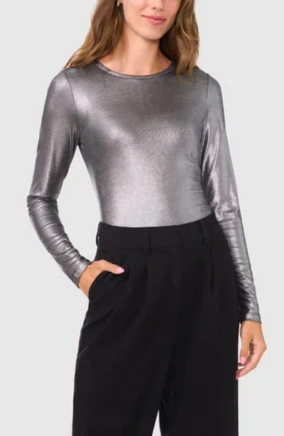 Halogen ® Metallic Crewneck Long Sleeve T-shirt In Rich Black Pattern