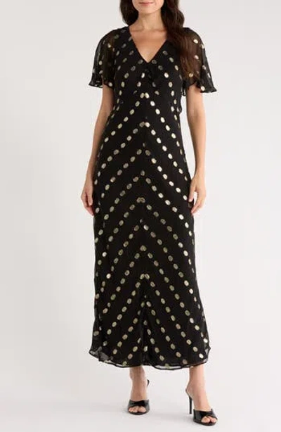 Halogen ® Metallic Dot Tie Back Maxi Dress In Black