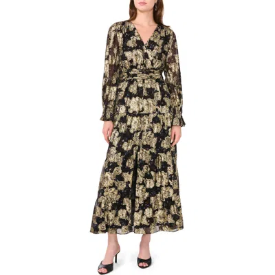 Halogen ® Metallic Floral Long Sleeve Maxi Dress In Rich Black