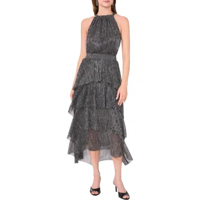 Halogen ® Metallic Plissé Tiered Midi Cocktail Dress In Black/silver