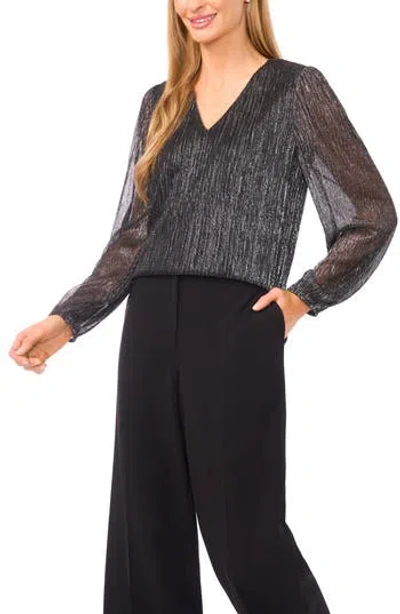 Halogen ® Metallic Plissé V-neck Top In Brown