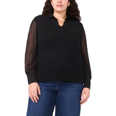 Halogen ® Mixed Media Long Sleeve Sweater In Black