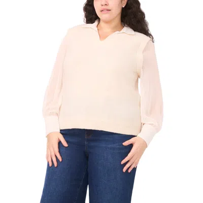 Halogen ® Mixed Media Long Sleeve Sweater In White