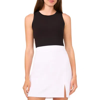 Halogen ® Mixed Media Rib Tank Top In Rich Black