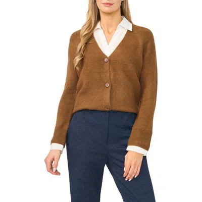 Halogen ® Mixed Media Twofer V-neck Cardigan In Brown